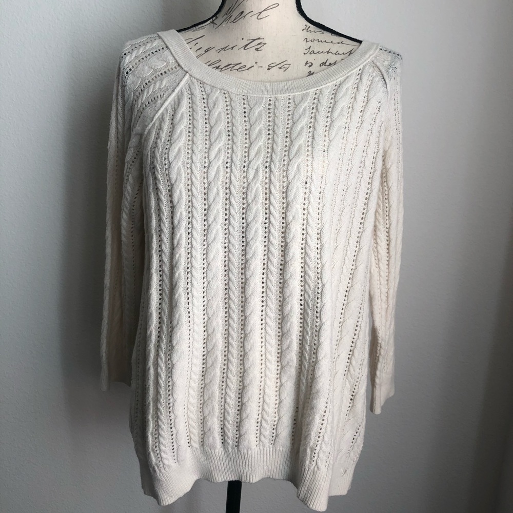 AMERICAN EAGLE | White Cable Knit Sweater L